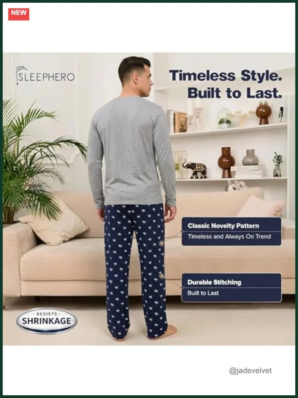 Men's Long Sleeve Pajama Set with Two Pockets and Drawstring Waist - Cotton